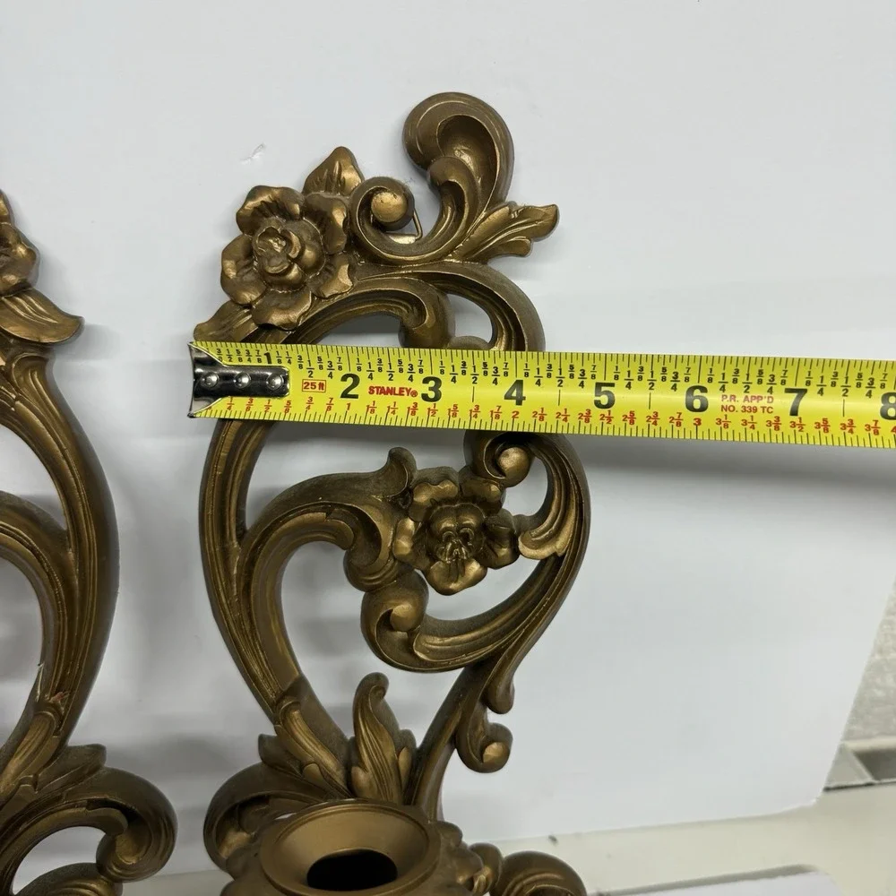 2 Vintage Homco Syroco Ornate Wall Sconce Candle Holder Floral Hollywood Regency